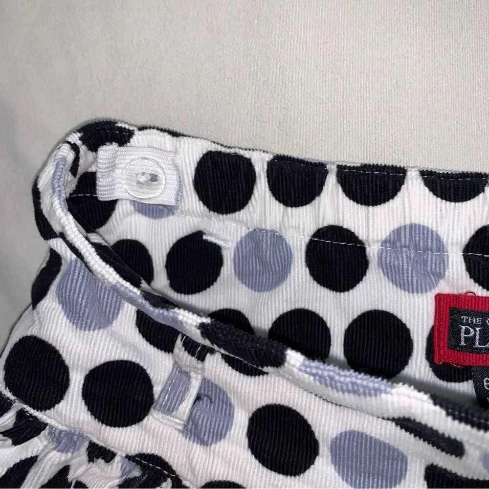 Polka Dot Courduroy Skirt Girls 6X-7 White Black Tulle Skater Circle Adjustable